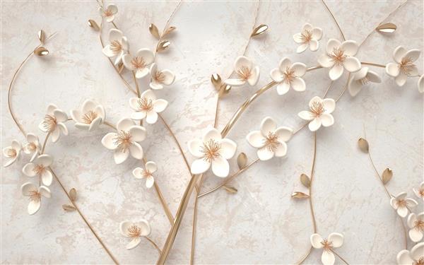 طرح پوستر سه بعدی شاخه گل با شکوفه های سفید