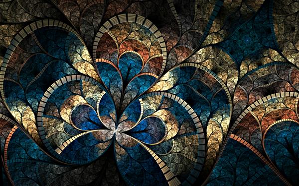 گل یا پروانه فراکتال تیره و رنگارنگ آثار هنری دیجیتال برای طراحی گرافیکی خلاقانه