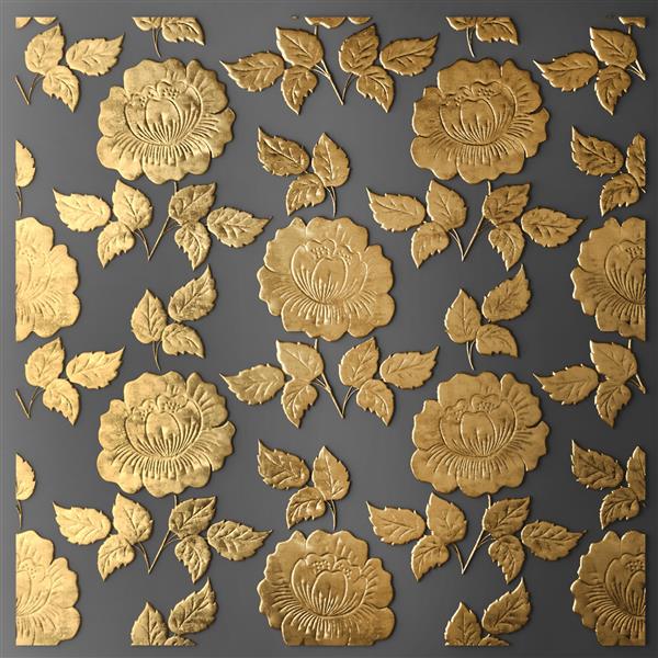 دیوار تصویر سه بعدی از گل های طلایی