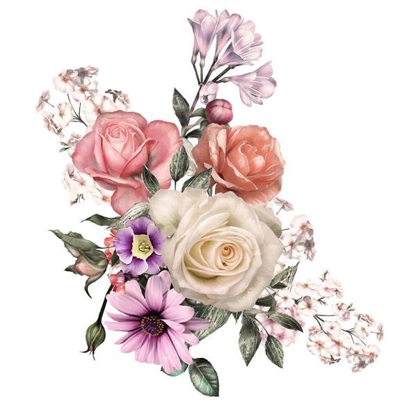 گل های آبرنگ تصویر گل برگ برای کارت عروسی یا تبریک