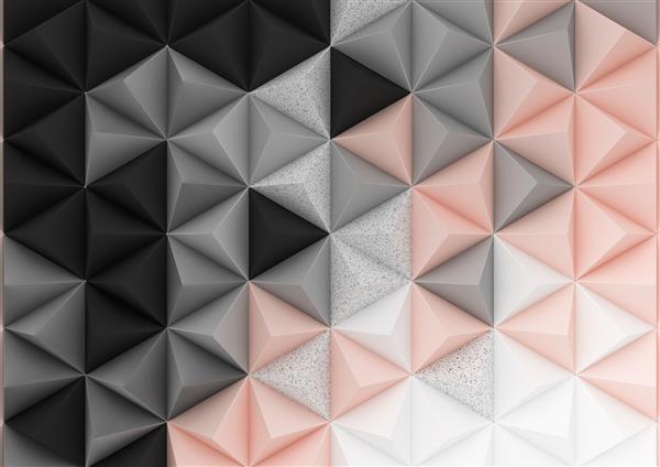 پس زمینه مثلث رندر سه بعدی در رنگ های گرادیان پاستلی اشکال هرم کاغذی در ترکیب واقعی تصویر انتزاعی هندسی