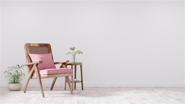 موکاپ فضای داخلی مدرن اتاق نشیمن صندلی راحتی با کوسن صورتی - رندر سه بعدی