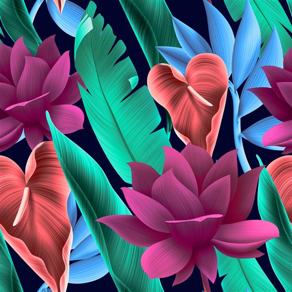 گل استوایی بدون درز پس زمینه الگوی گیاهی تابستانی هاوایی