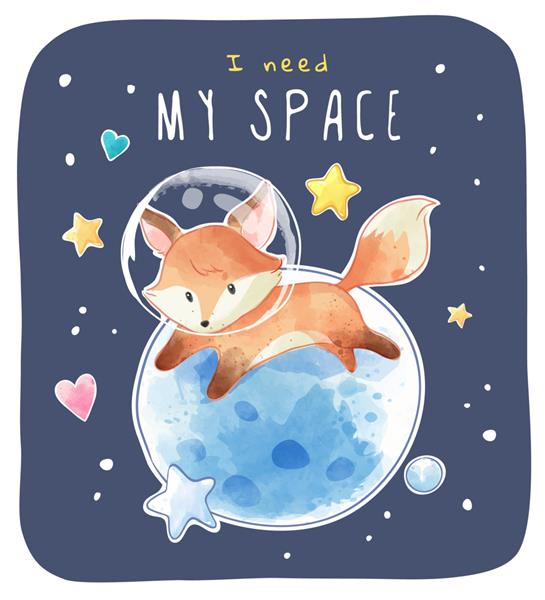 روباه فضایی کوچک با تصویر سیاره و ستاره