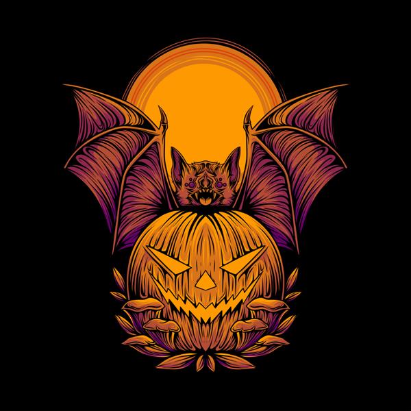 تصویر خفاش ها و کدو تنبل هالووین