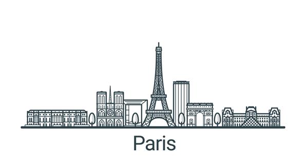 بنر خطی شهر پاریس تمام ساختمان ها