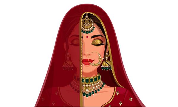 پرتره صورت عروس هندی زیبا با چشمان بسته