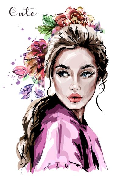 زن جوان زیبا با گل