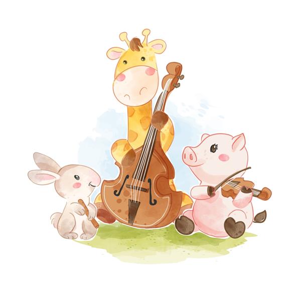 حیوانات ناز در حال نواختن سازهای موسیقی کلاسیک تصویر