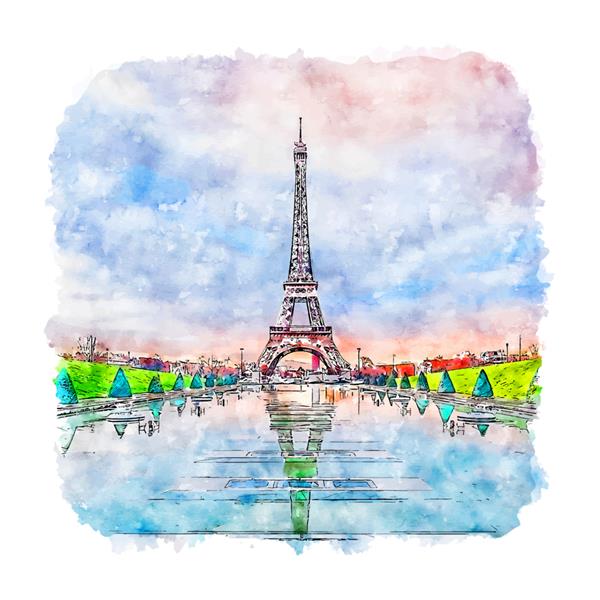 تصویر طراحی شده با آبرنگ پاریس فرانسه