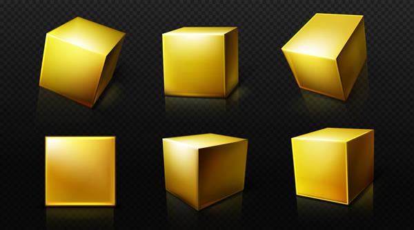 جعبه های طلایی مربع سه بعدی در نمای پرسپکتیو