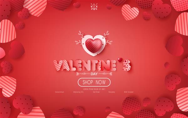 فروش بدون پوستر یا بنر برای روز ولنتاین با قلب های شیرین و قرمز