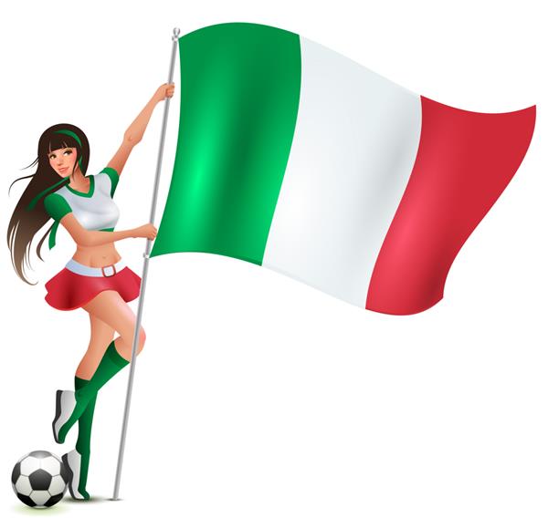 هوادار فوتبال زن زیبایی ایتالیایی که پرچم در دست دارد جدا شده