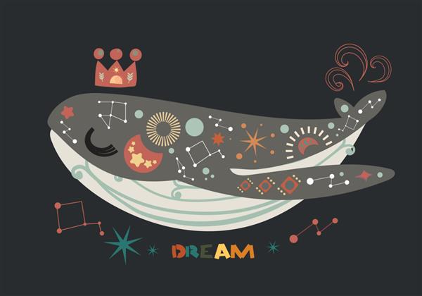 تصویرسازی سبک lbohemian با نهنگ