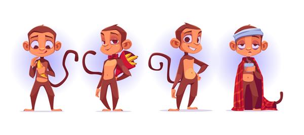 شخصیت های کارتونی میمون پوست طلسم میمون های بامزه و موز در حال ارائه