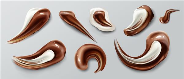 شکلات مایع سفید قهوه ای لکه های سس گاناش یا شربت را آغشته می کند و لکه های ذوب شده را جدا می کند