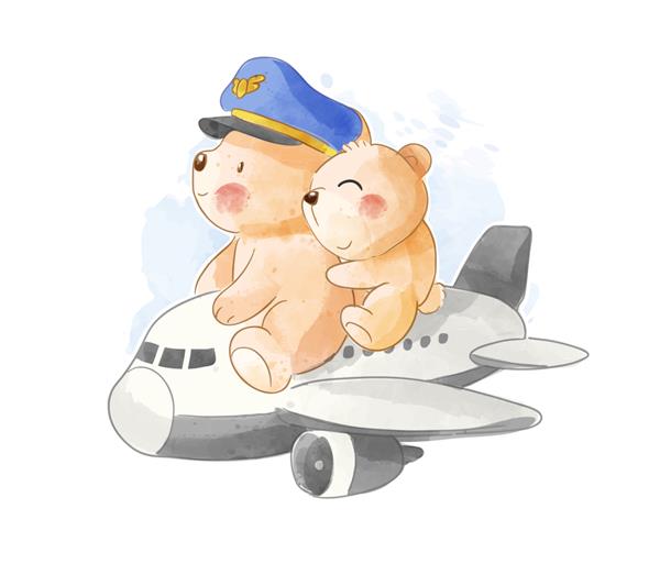 تصویر زوج خلبان خرس های ناز سوار بر هواپیما