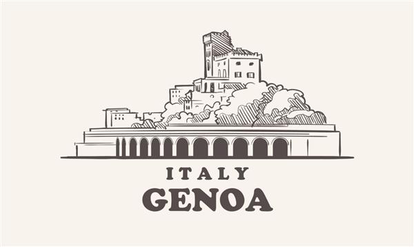 طرحی از منظره شهری جنوا که با دست کشیده شده است تصویر ایتالیا