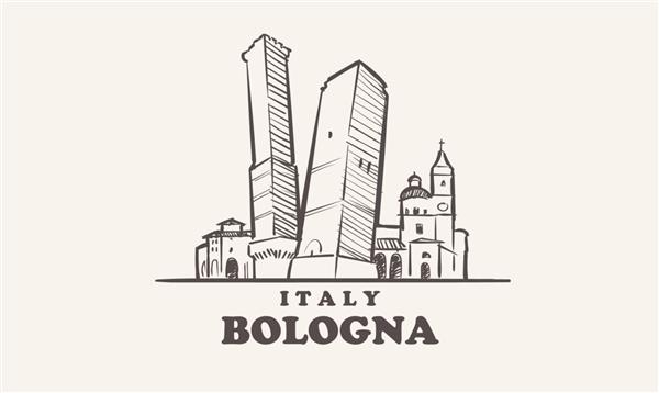 تصویر طراحی دستی مناظر شهری بولونیا در ایتالیا