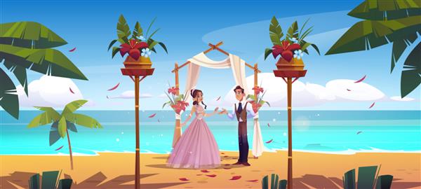 عروس و داماد ساحلی زوج تازه ازدواج کرده