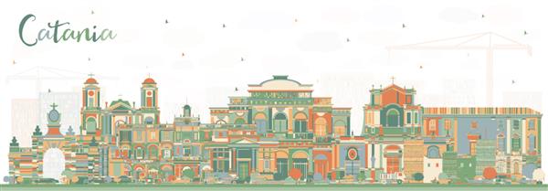 خط افق شهر کاتانیا ایتالیا با ساختمان های رنگی تصویر برداری مفهوم سفر کاری و گردشگری با معماری تاریخی منظره شهری سیسیلی کاتانیا با مکان‌های دیدنی