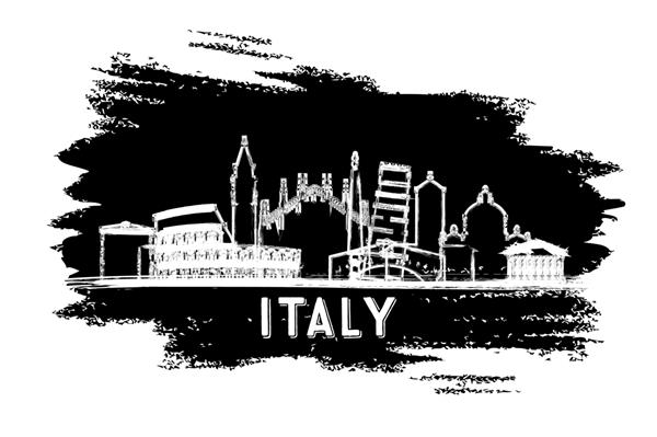 سیلوئت خط افق شهر ایتالیا طرح دست کشیده تصویر برداری مفهوم سفر کاری و گردشگری با معماری تاریخی منظره شهری ایتالیا با مکان های دیدنی