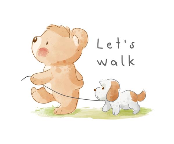 تصویر کارتونی زیبای توله سگ در حال راه رفتن
