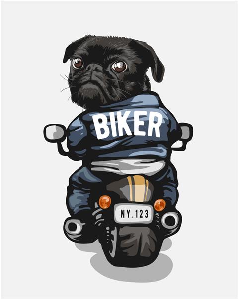 تصویر کارتونی خنده دار سگ سیاه سوار موتور سیکلت