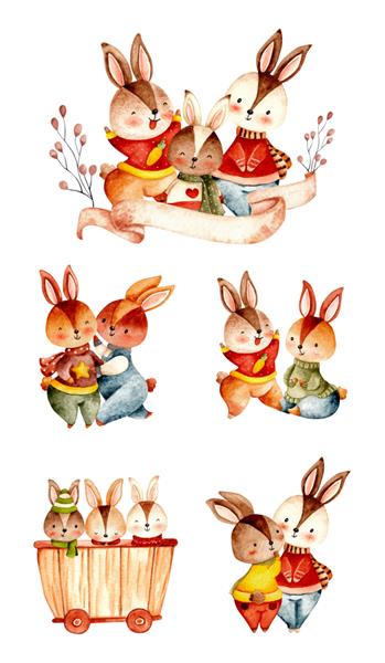 مجموعه آبرنگ از خانواده خرگوش
