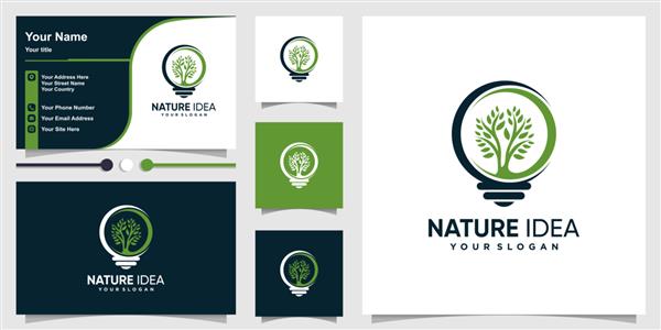 لوگوی طبیعت با مفهوم درخت ایده خلاقانه و وکتور ممتاز طراحی کارت ویزیت