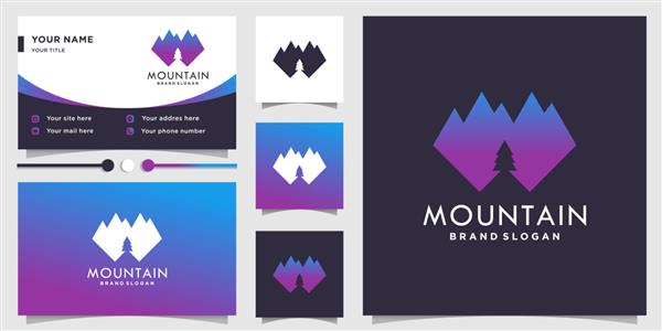 لوگوی خلاقانه کوهستانی انتزاعی با مفهوم مدرن و وکتور ممتاز طراحی کارت ویزیت