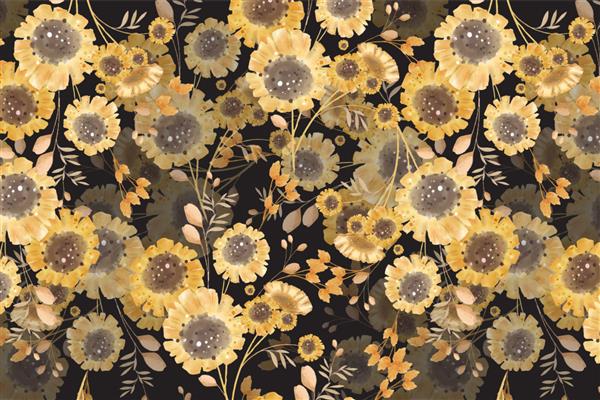 تصویر کاغذ دیواری هنر گل به سبک آبرنگ در الگوی بدون درز گیاه شناسی