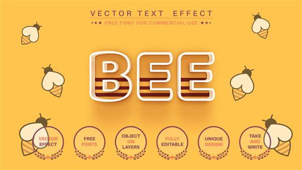 3D Stroke Bee ویرایش اثر متنی سبک فونت قابل ویرایش