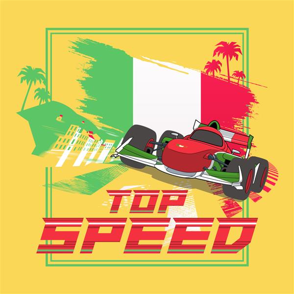پوستر تصویری با سرعت بالای ایتالیا با فرمول و طراحی ماشین مسابقه