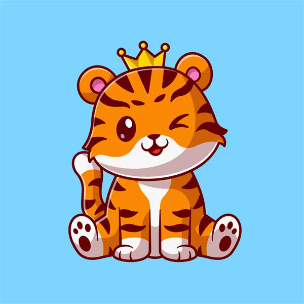 تصویر وکتور کارتونی گربه پادشاه ناز ببر نشسته نماد طبیعت حیوانی مفهوم وکتور حق بیمه جدا شده سبک کارتونی تخت