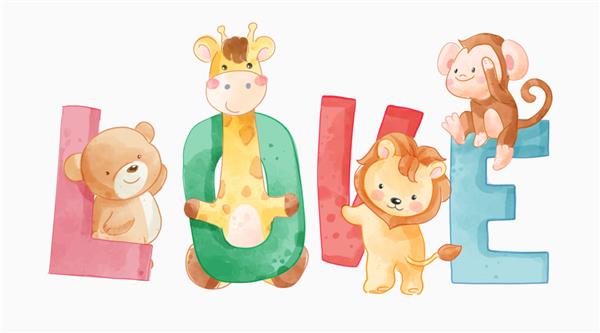 شعار رنگارنگ عشق با تصویر حیوانات کارتونی زیبا