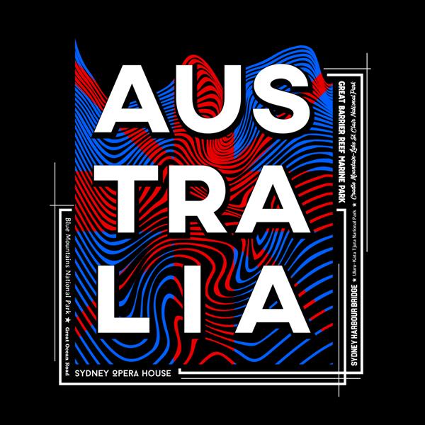طراحی گرافیکی تیشرت و پوستر استرالیا در تصویر برداری سبک انتزاعی