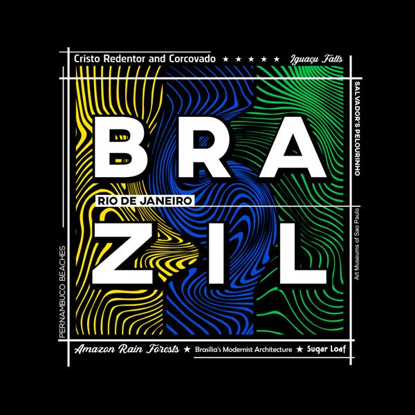 طراحی گرافیکی تیشرت و پوستر برزیل در تصویر برداری سبک انتزاعی
