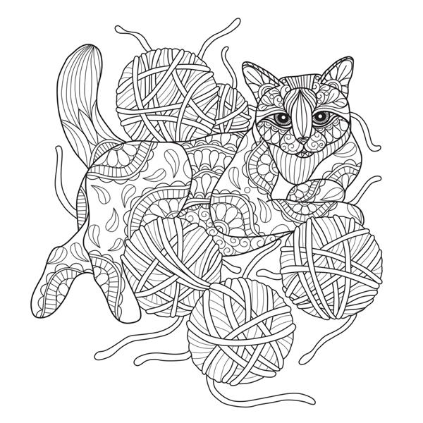 تصویر طراحی شده با دست از گربه و نخ