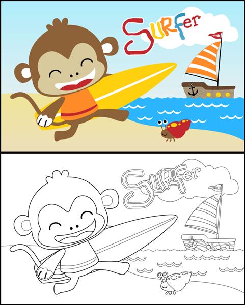 وکتور کتاب رنگ آمیزی با کارتون میمون کوچولو