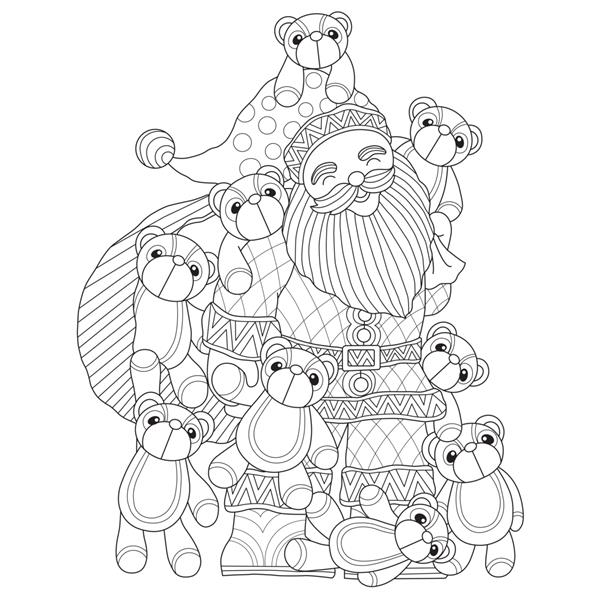 تصویر طراحی شده با دست از بابا نوئل و عروسک خرس عروسکی
