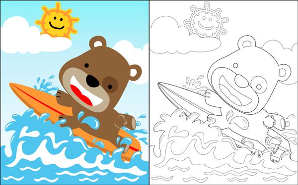 کارتون خرس کوچولو موج سوار بامزه