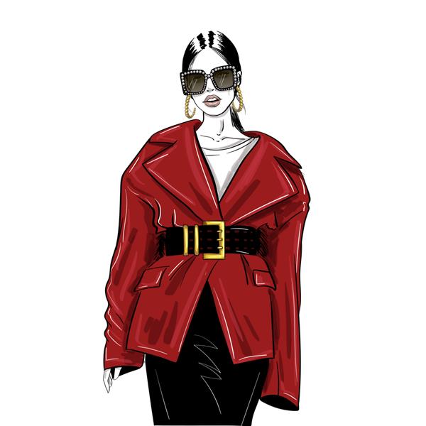 زن با عینک و کت قرمز سایز بزرگ