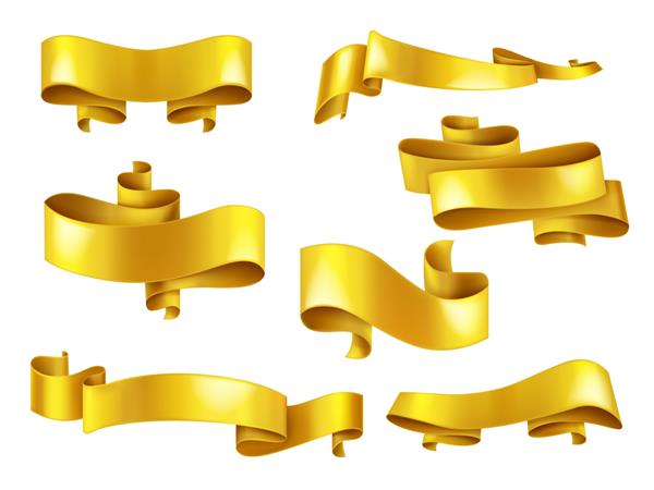 مجموعه ای از روبان های خم زرد براق یا طلایی