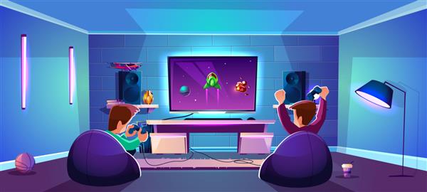 اتاق بازی برداری با افرادی که سرگرمی های دیجیتالی بازی می کنند مفهوم مدرن ورزش های الکترونیکی