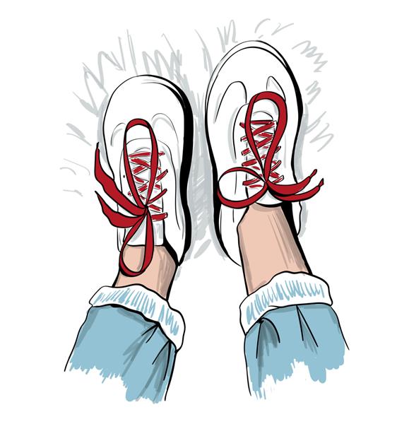 طرحی از کفش های کتانی با بند کفش قرمز