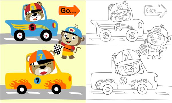 کارتون حیوانات خنده دار در پیست اتومبیل رانی