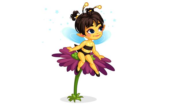پری زنبور عسل زیبا روی گل نشسته است