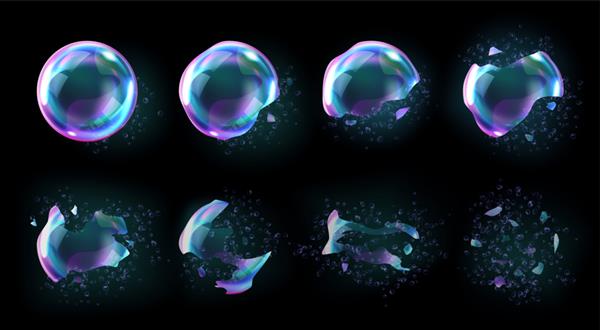 ترکیدن حباب های رنگین کمان صابون با انعکاس