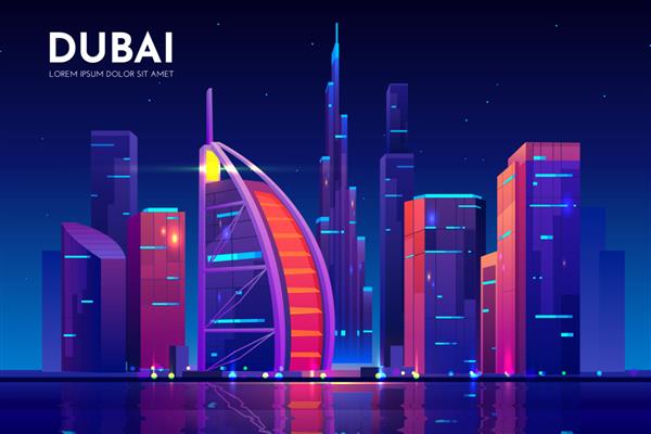 شهر دبی با خط افق هتل برج العرب امارات